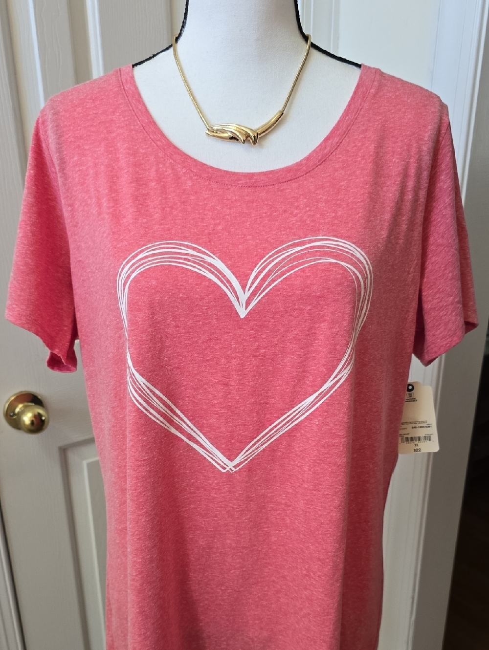 ST. JOHN'S BAY BRAND WOMEN'S RED SHORT SLEEVES HEART T-SHIRT SIZE XL